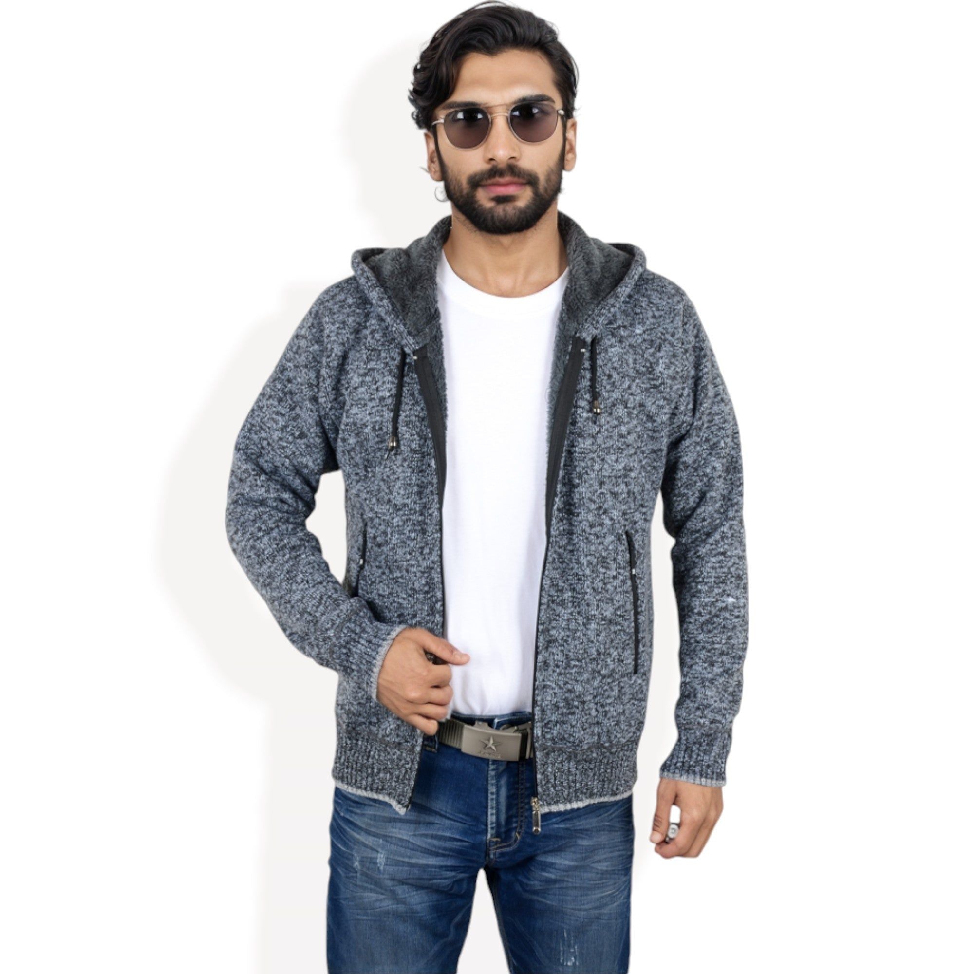 Anna-Kaci Men's Zip-Up Hooded Fleece Jacket with Adjustable Drawstrings and Front Pockets