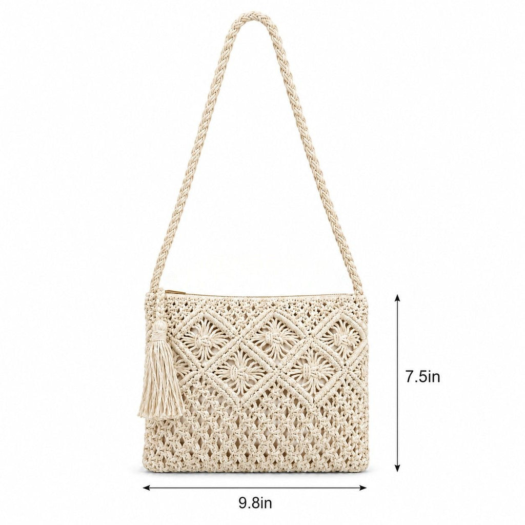 Macrame Crossbody Bag with Zip Closure and Interior Slip Pocket