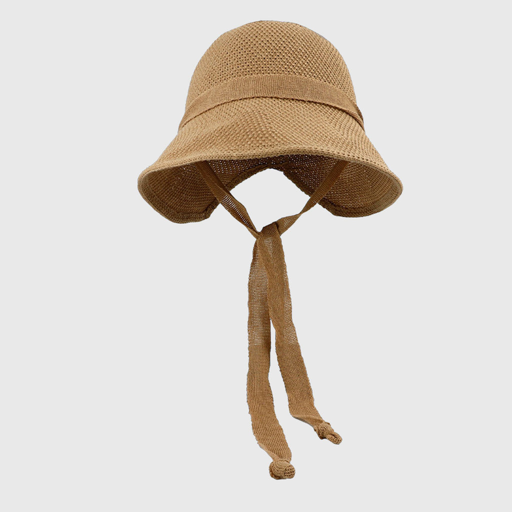 Anna-Kaci Women's Knit Straw Bucket Hat with Chin Strap