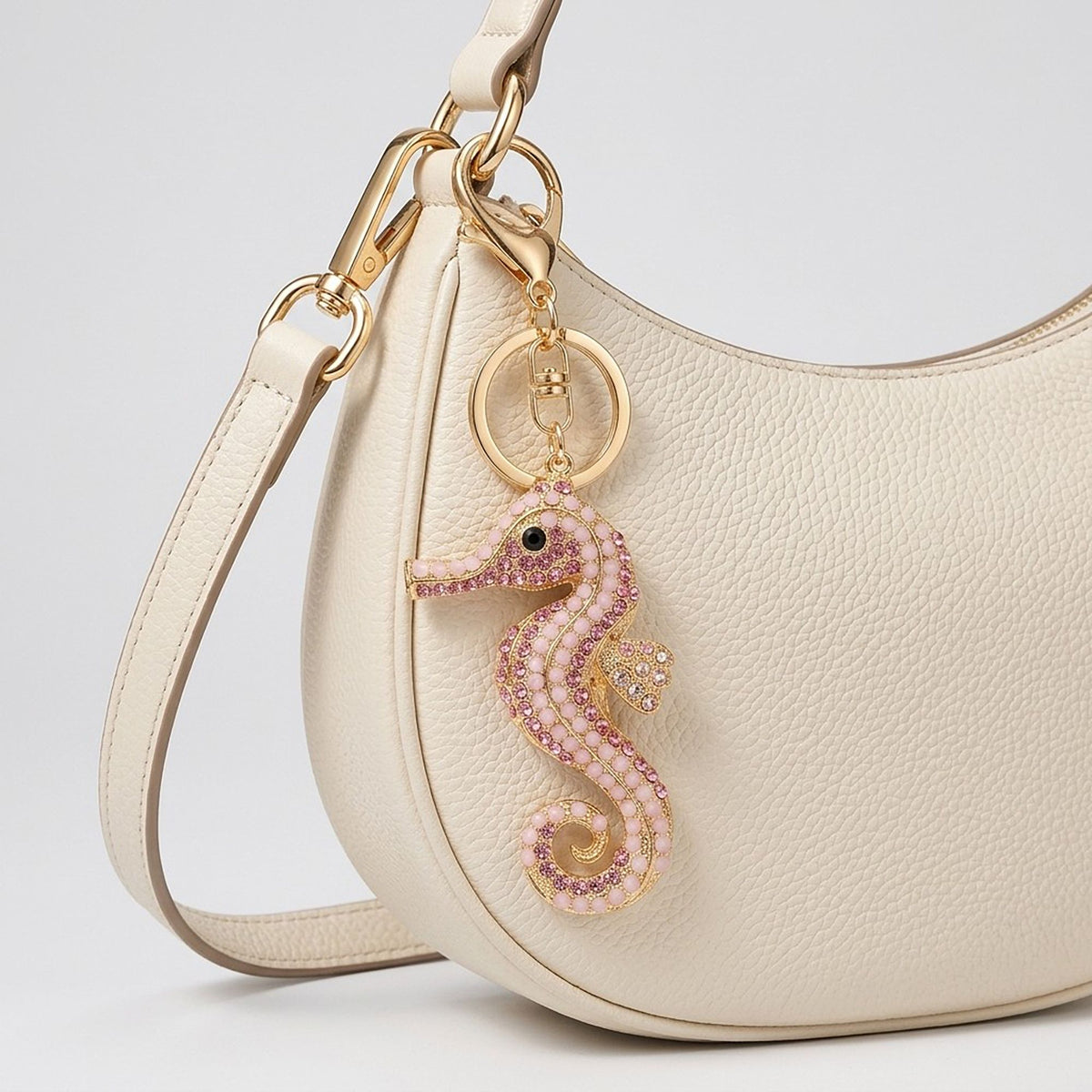 Seahorse Rhinestone Keychain Bag Charm with Lobster Clasp and Key Ring