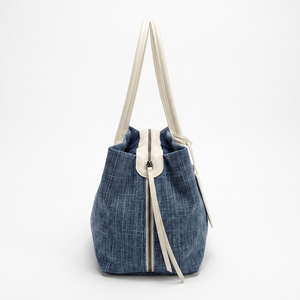 Large Textured Tote Bag with Double Handles and Zip Closure