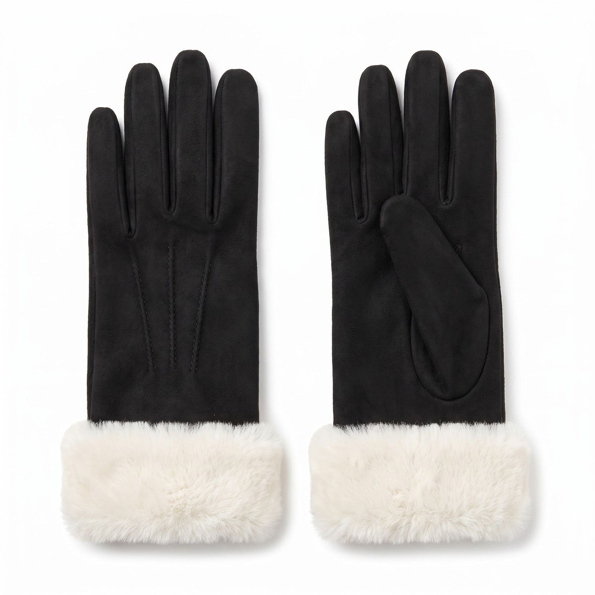 Faux Fur Cuff Full Finger Gloves with Soft Suede Like Finish