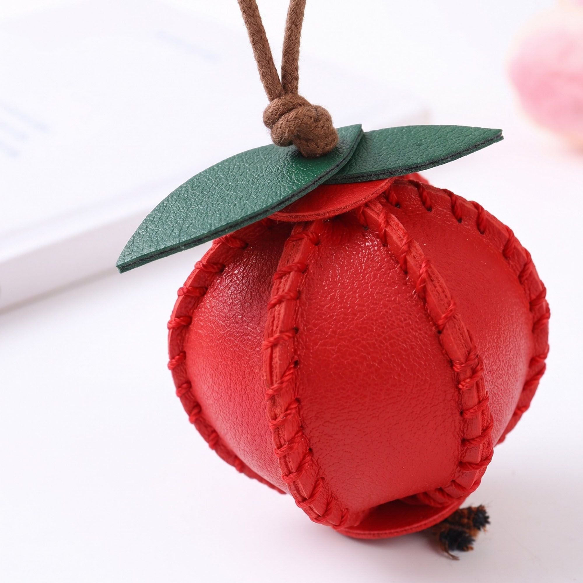2-Piece Womens Faux Leather Bag Charm with Cord Loop Leaf Accent and Textured Stitch Detail