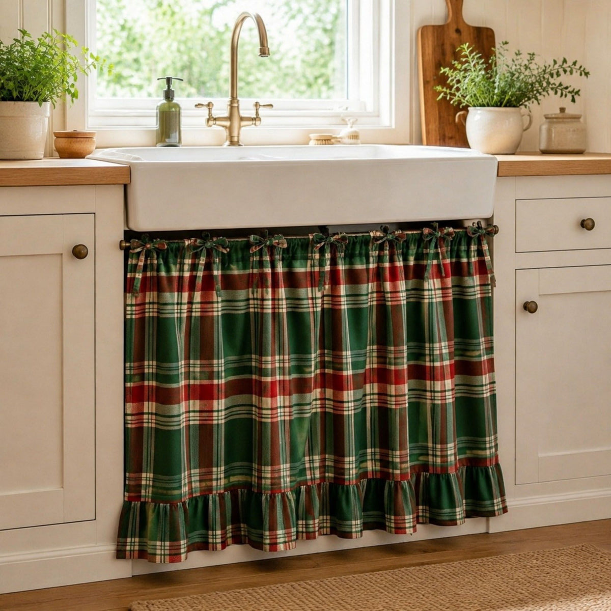 Handmade Farmhouse Floral Tie Top Cabinet Curtain Decor