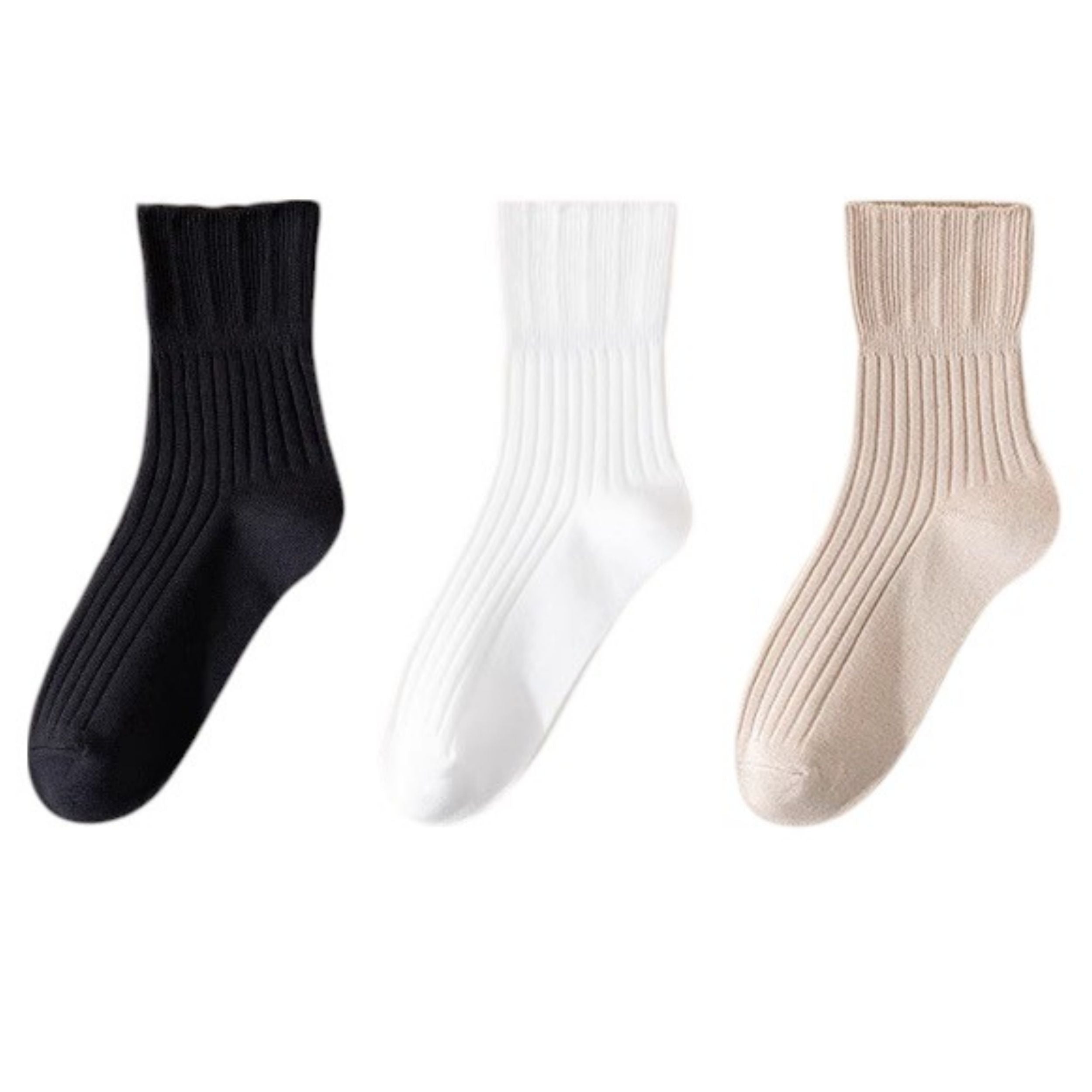 Anna-Kaci Women's Ribbed Crew Socks with Elasticized Top Cuff for Swollen Feet Non-Binding Comfortable Fit 3-Pack