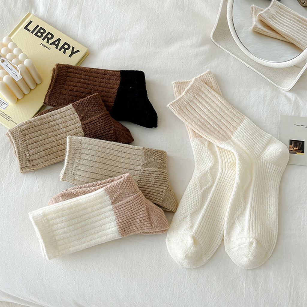 Anna-Kaci 3-PC Ribbed Crew Socks with Color Block Design Soft Knit Texture Comfortable Everyday Fit Single Pair