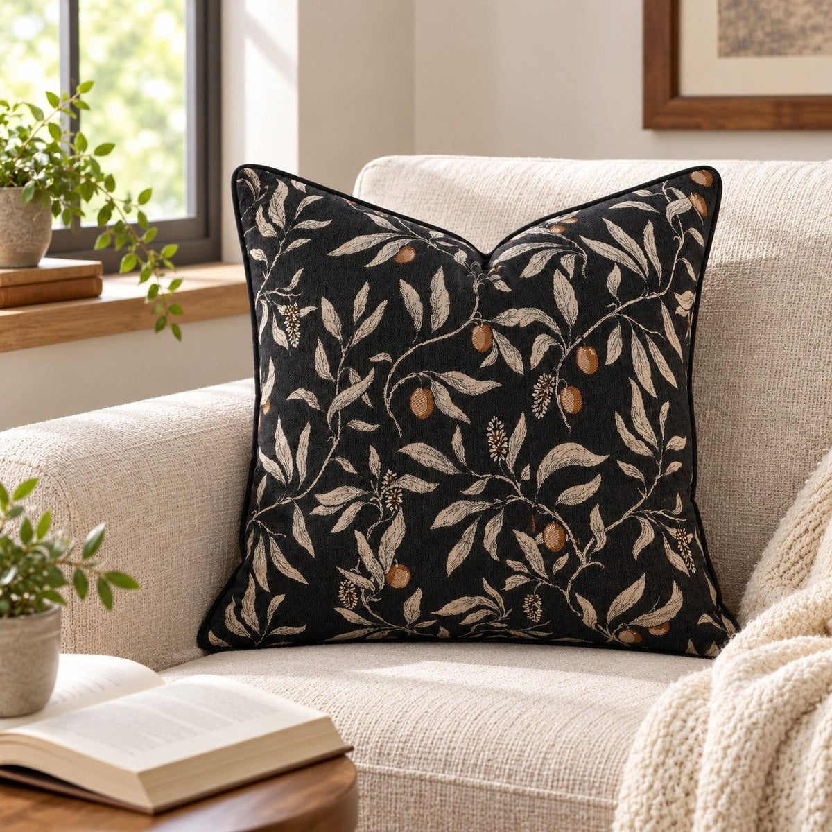 2 Pack Botanical Leaf Velvet Throw Pillow Covers 18 x 18 Inch with Piped Edges