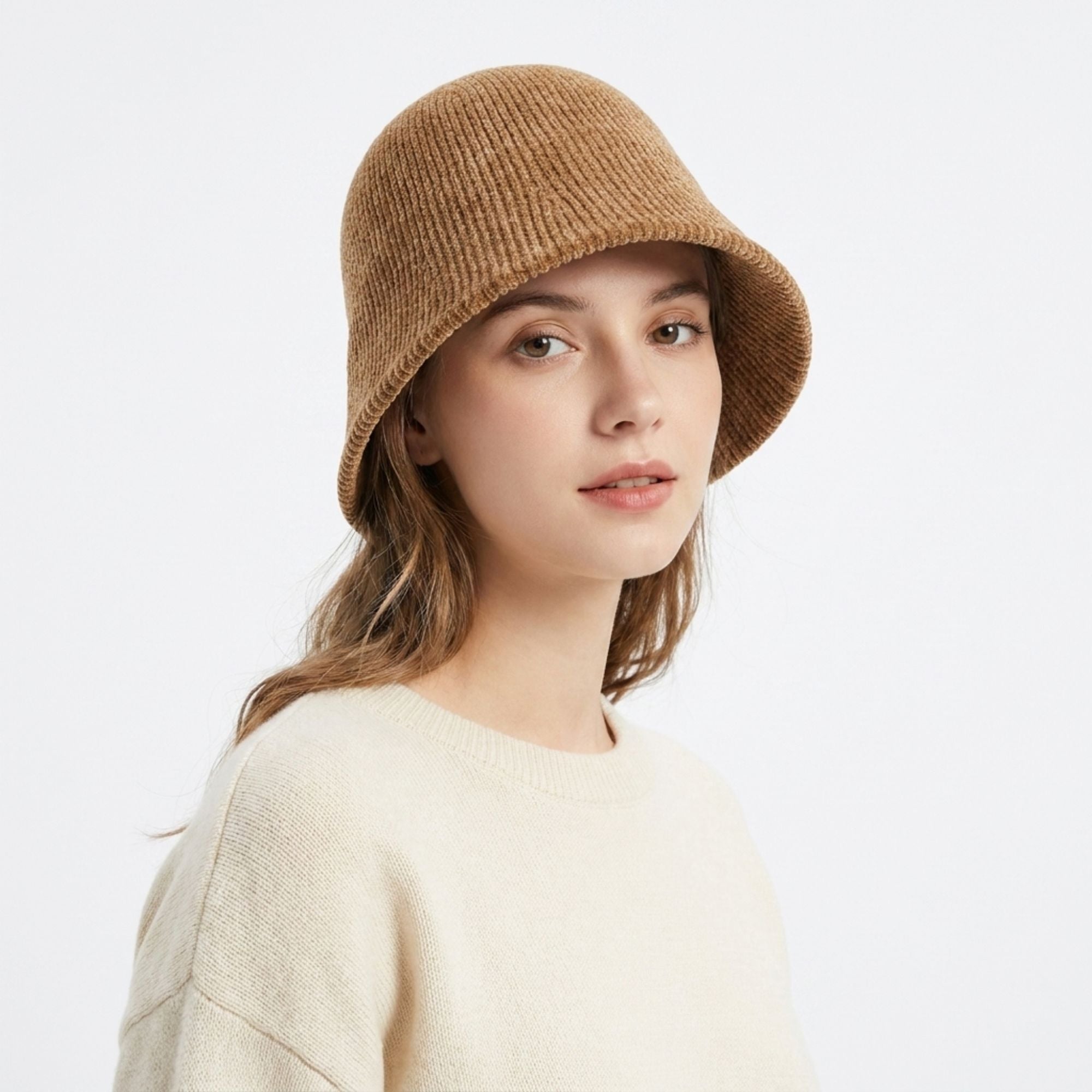 Textured Knit Cloche Bucket Hat Soft Brim Casual Hat