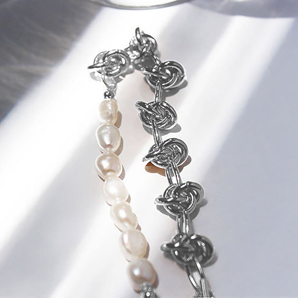 Women's Freshwater Pearl Bracelet - Chunky Knot Chain T-Bar Clasp Bracelet for Elegant Casual & Formal Wear