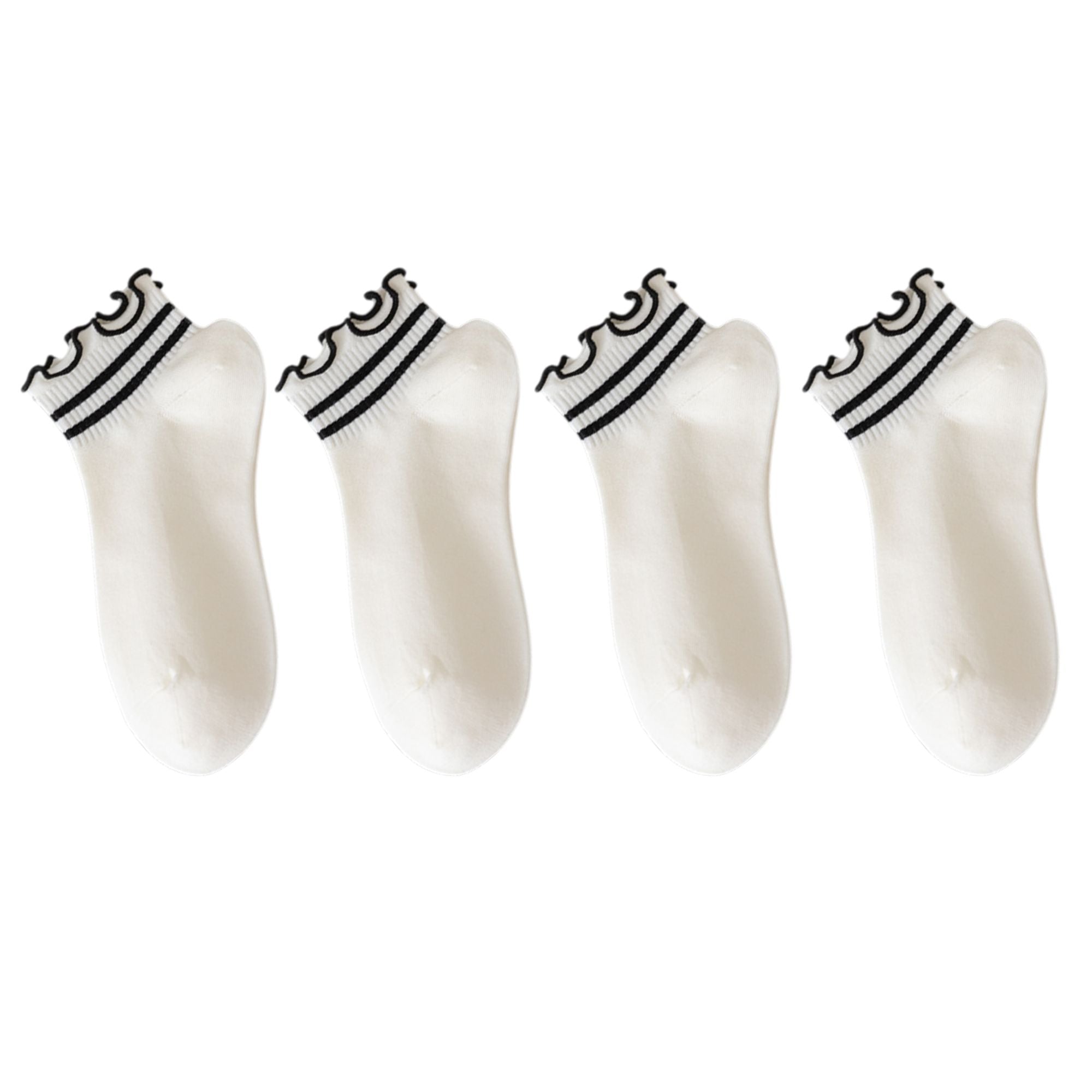 Anna-Kaci 4 Pairs Ankle Socks with Ruffle Trim Cuff Featuring Cherry, Grid, Stripe, and Polka Dot Designs