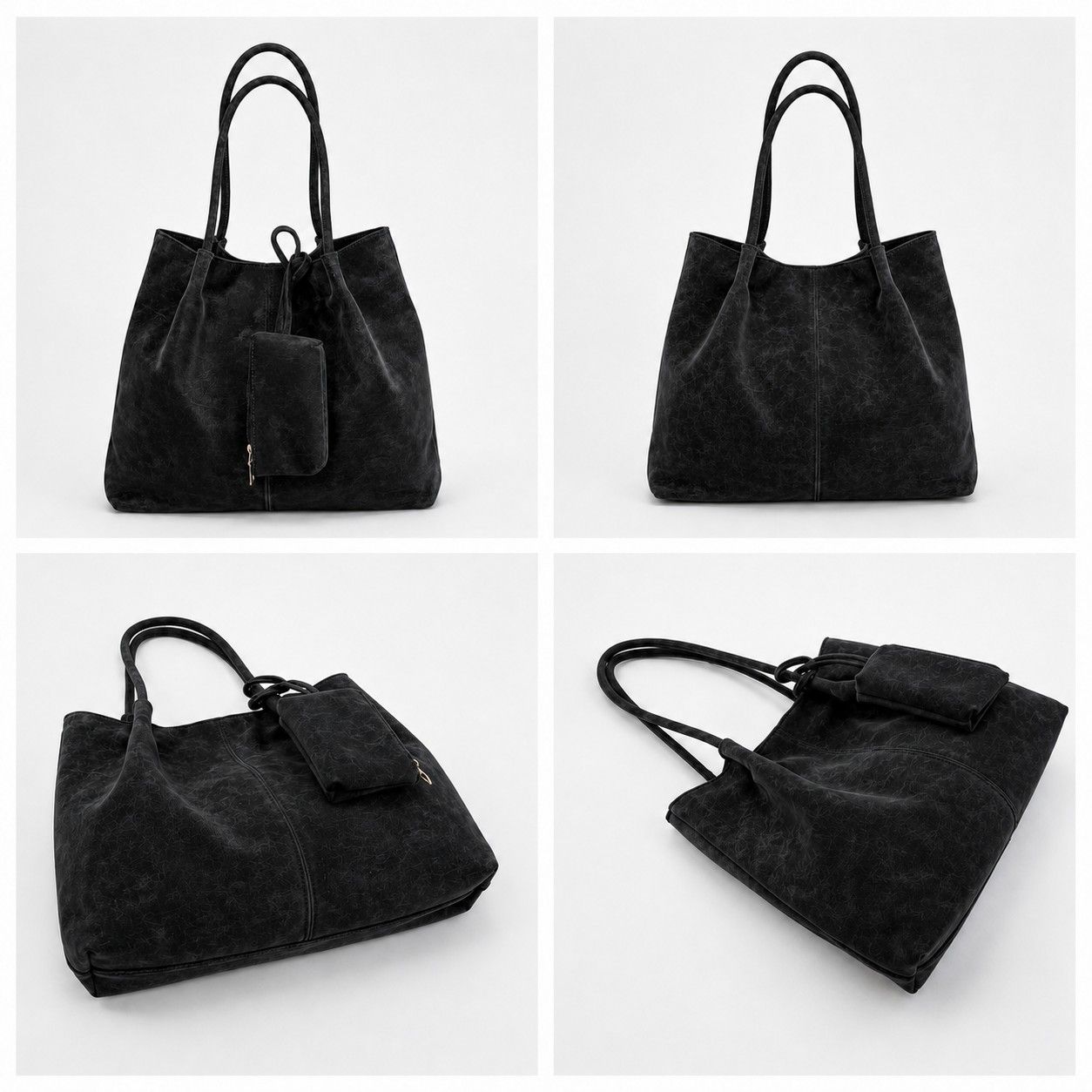 Soft PU Leather Tote Bag with Removable Pouch and Shoulder Handles