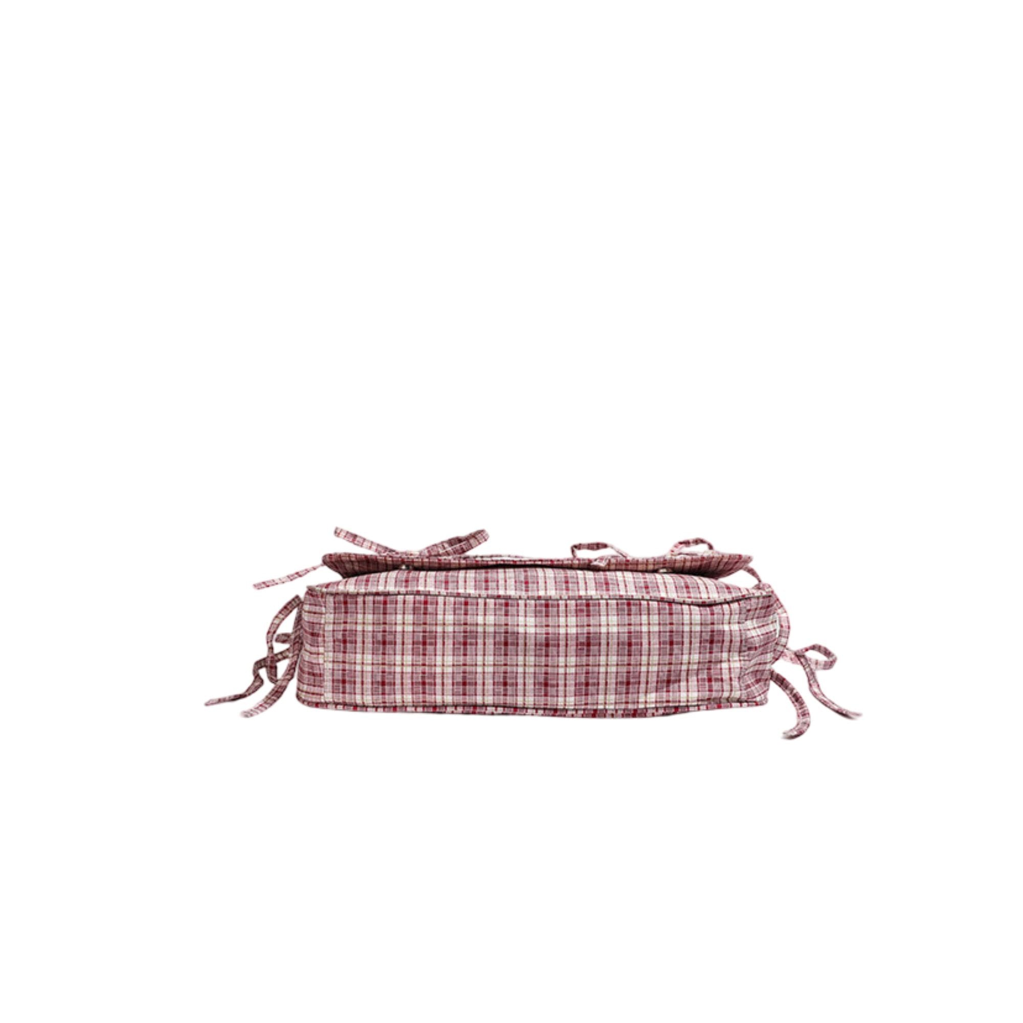 Plaid Shoulder Bag with Ruched Strap and Bow Detail
