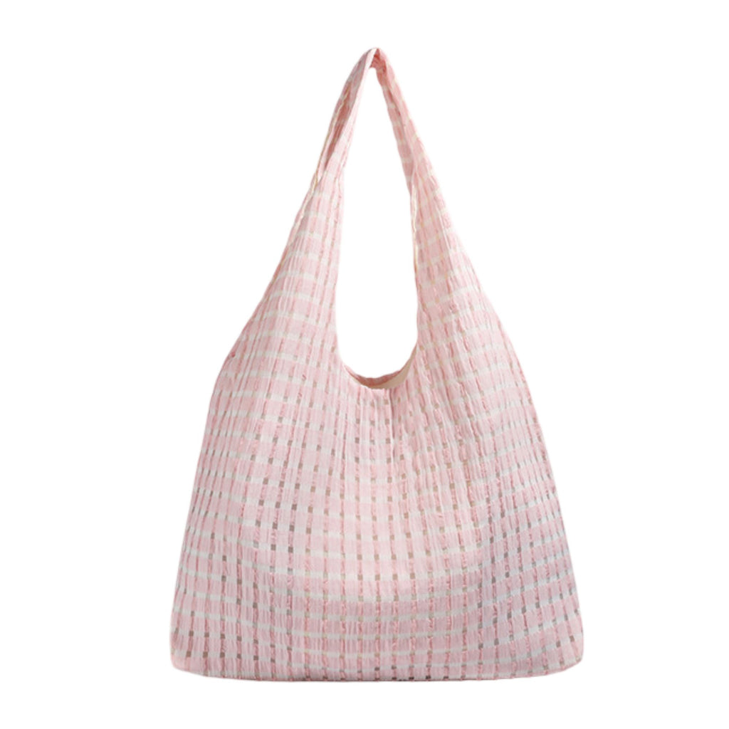 Plaid Hobo Tote Bag with Soft Slouchy Shape and Shoulder Handle