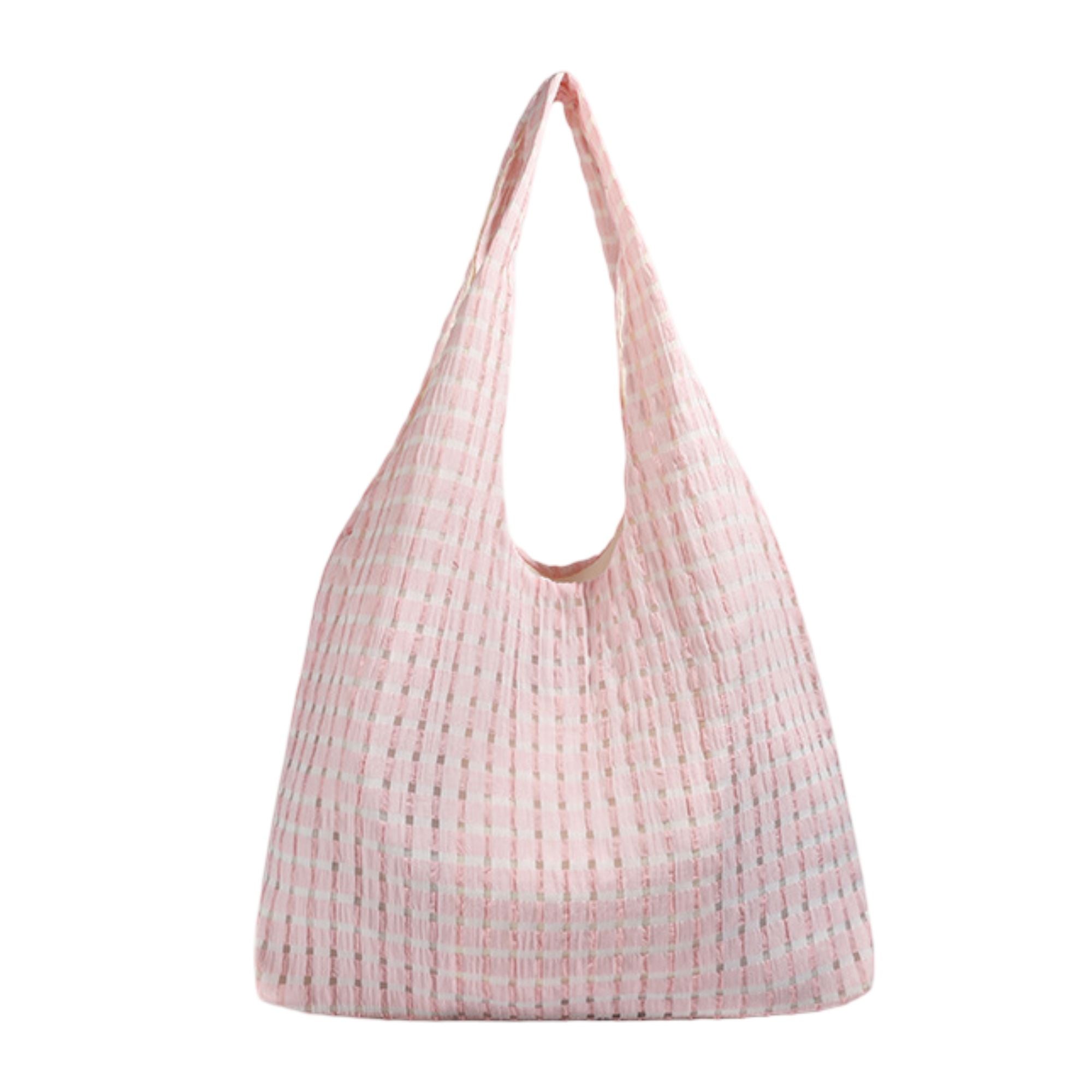Plaid Hobo Tote Bag with Soft Slouchy Shape and Shoulder Handle