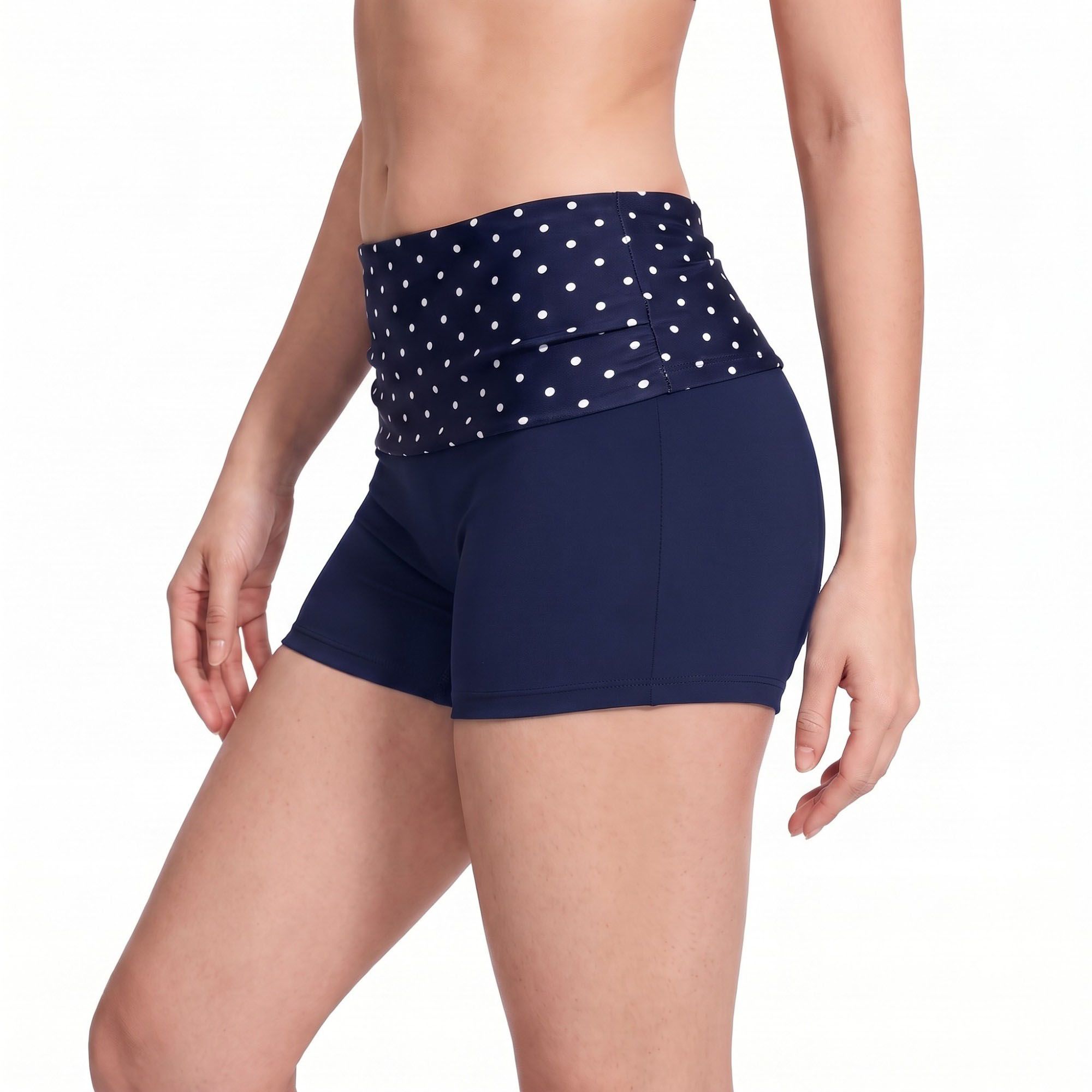 Polka Dot Foldover Waist Fitted Athletic Shorts for Yoga Dance Gym Workouts Running