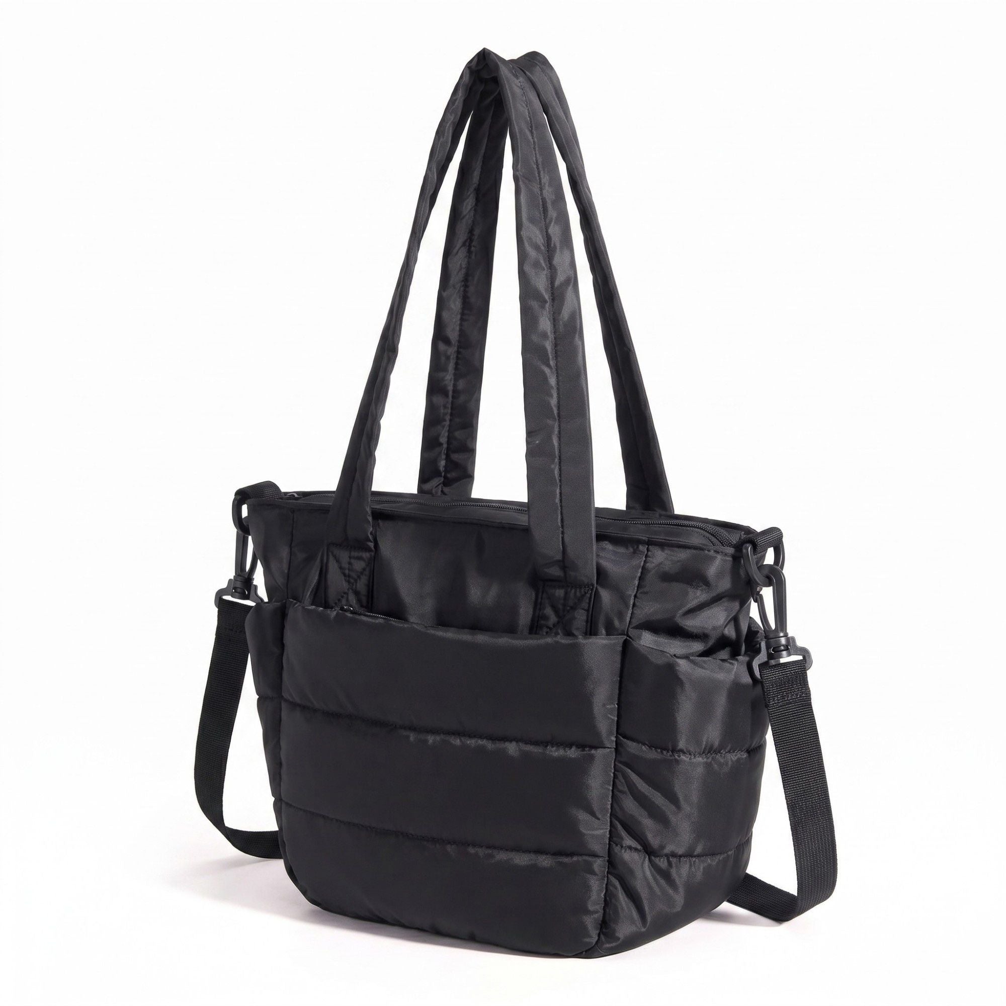 Quilted Puffer Tote Bag with Adjustable Shoulder Strap Multi Pocket Lightweight Carryall Handbag 13x6x10 in