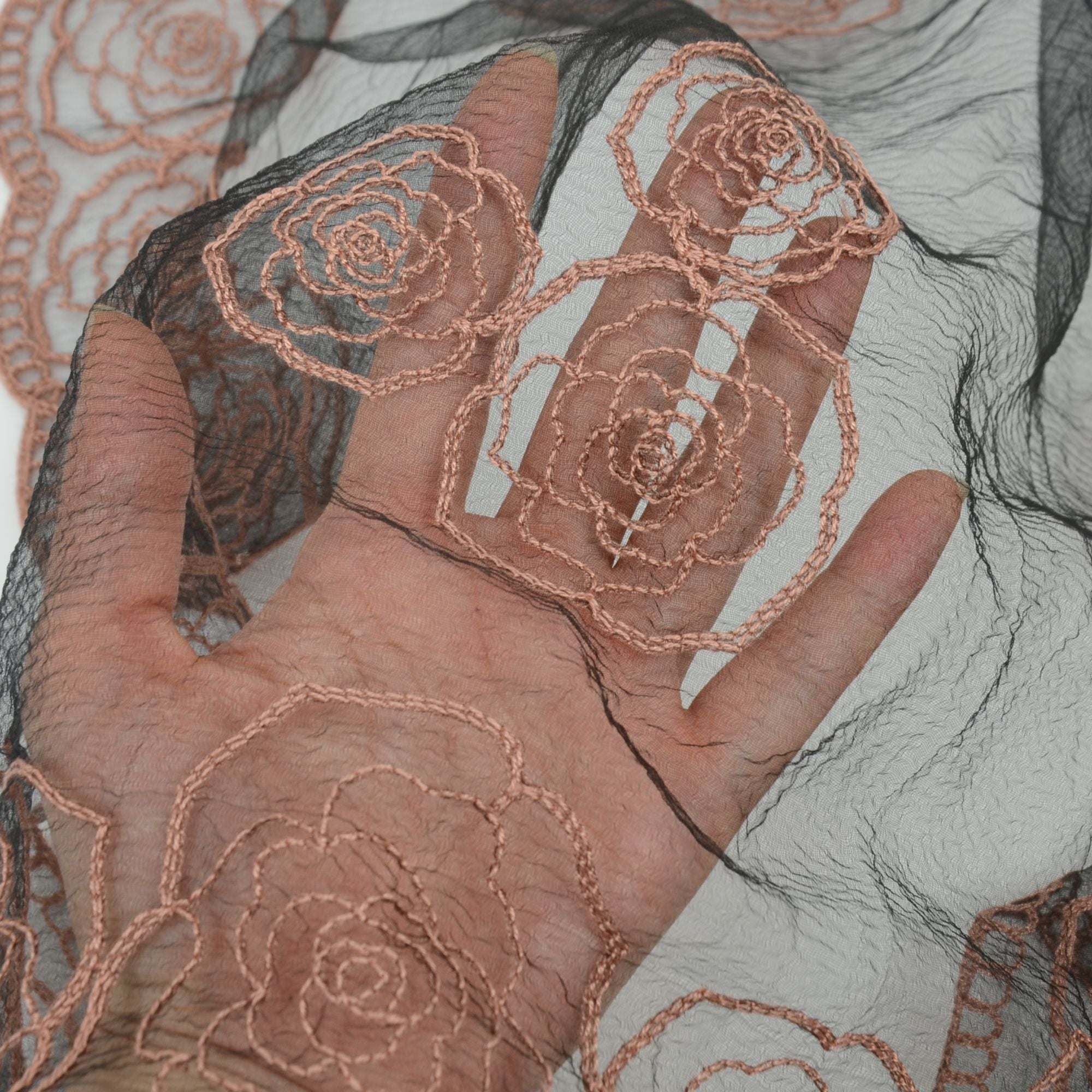 Anna-Kaci Women's Sheer Lace Neck Scarf with Embroidered Rose Floral Edging and Scalloped Trim Detail