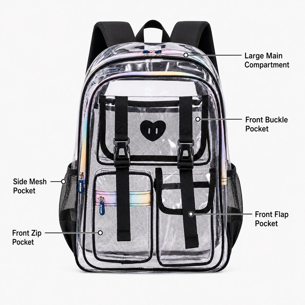 Clear Backpack with Multiple Pockets and Padded Straps