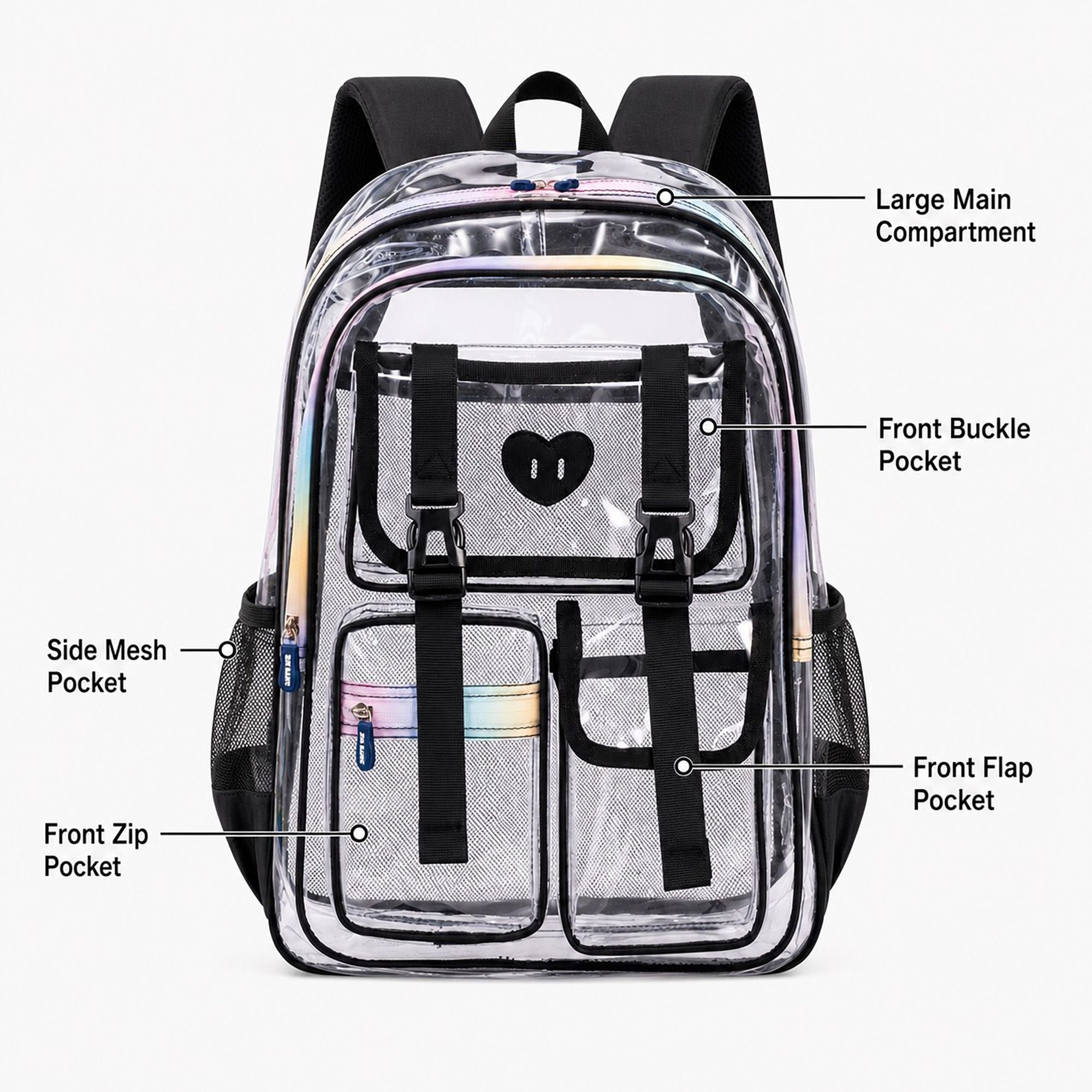 Clear Backpack with Multiple Pockets and Padded Straps
