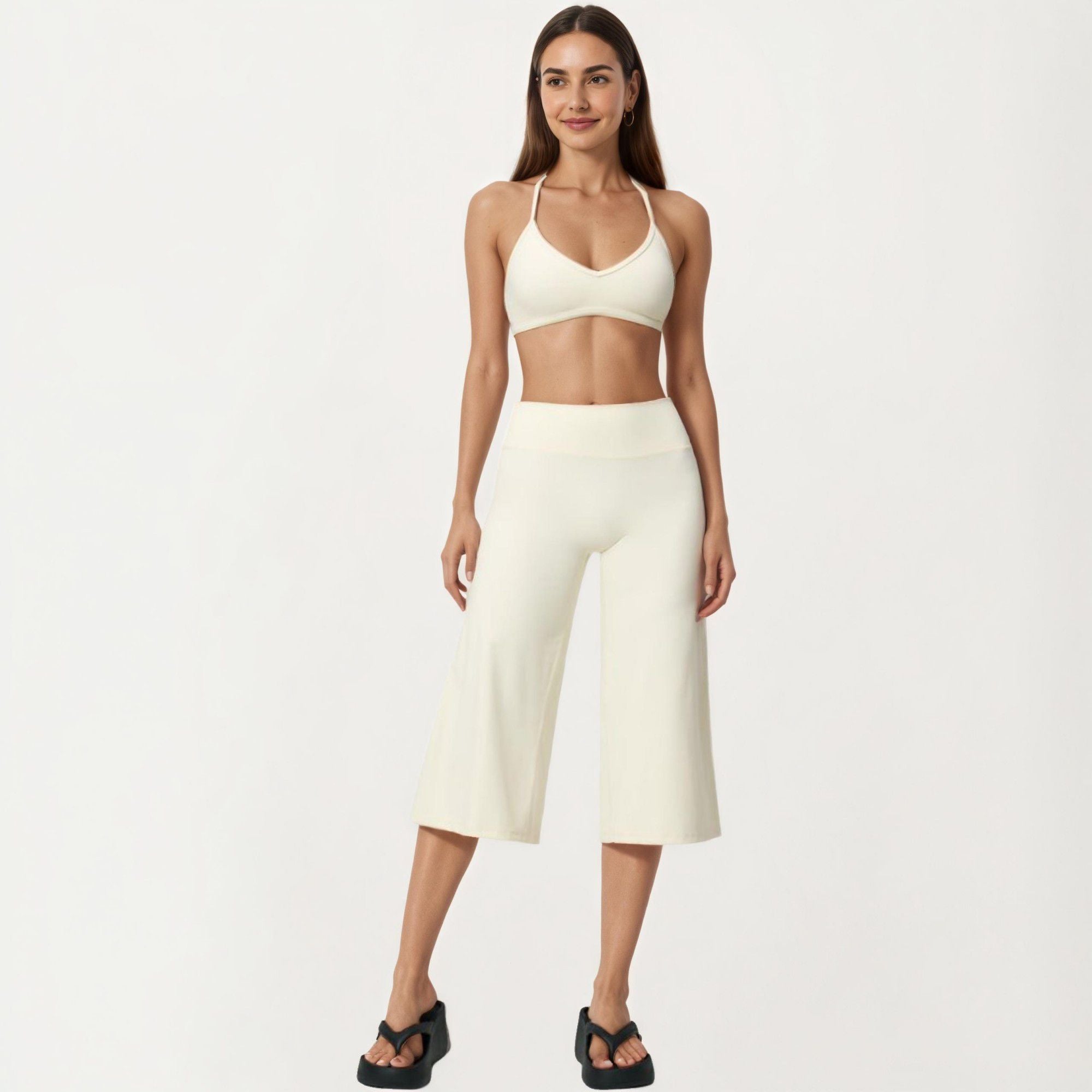 Anna-Kaci Active Women's High Waist Capri Wide Leg Pants with Smooth Stretch Fabric and Relaxed Fit
