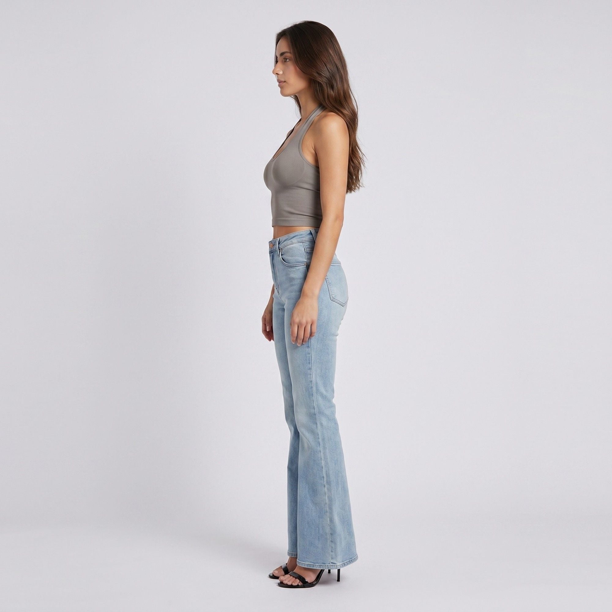 Anna-Kaci Active Womens Halter Neck Cropped Tank Top with V Neckline Smooth Stretch Knit and Fitted Band