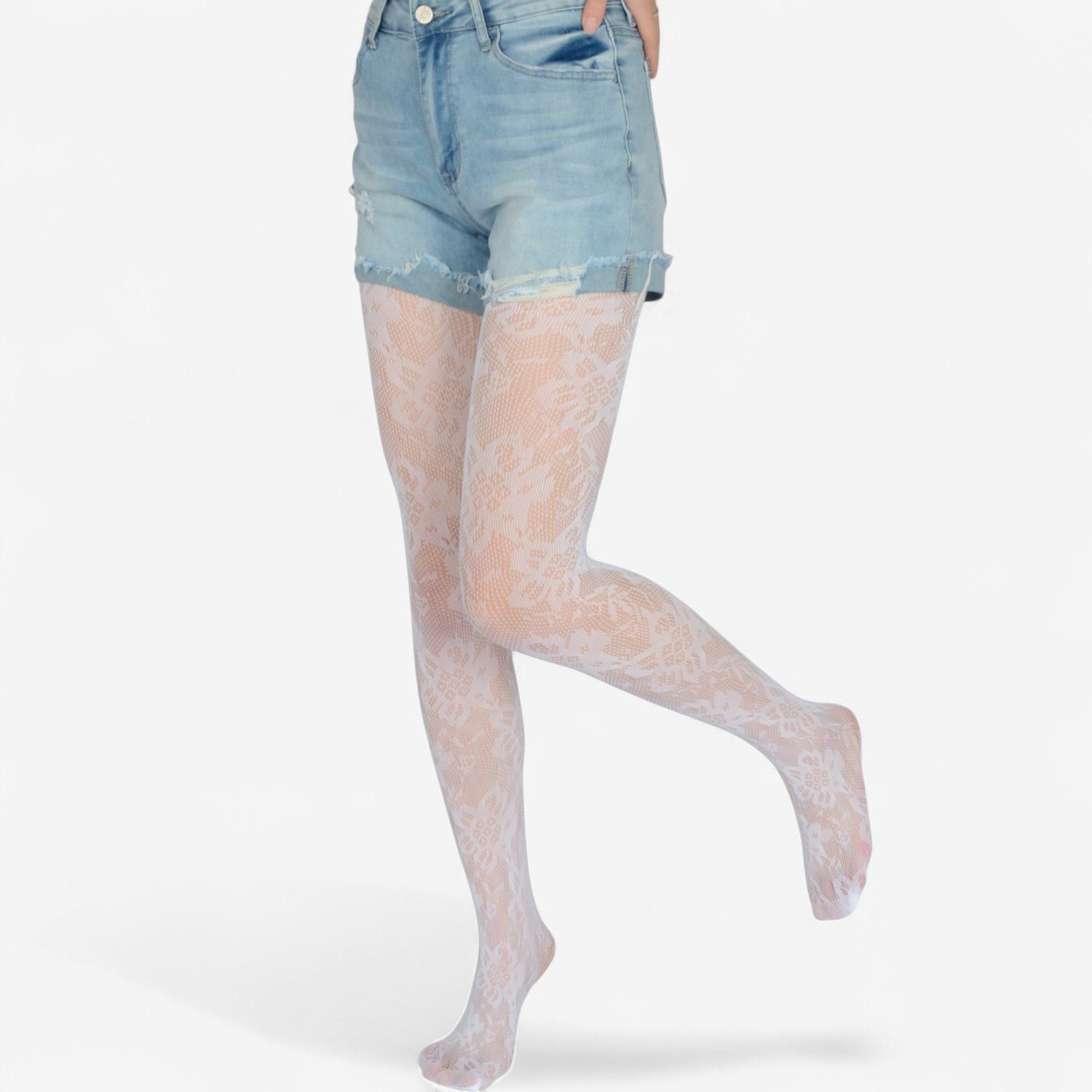 Anna-Kaci Women's 2-Pair Floral Lace Pattern Sheer Tights with Stretch Fit Suitable Height 5'1-5'8