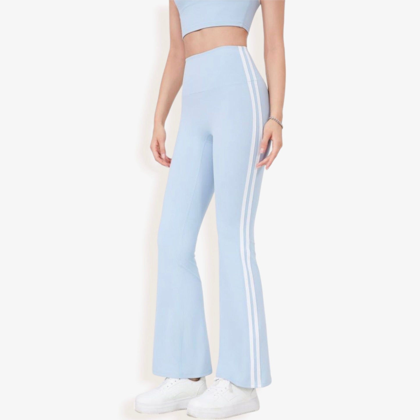 High Waist Flare Legging Pants with Side Stripes