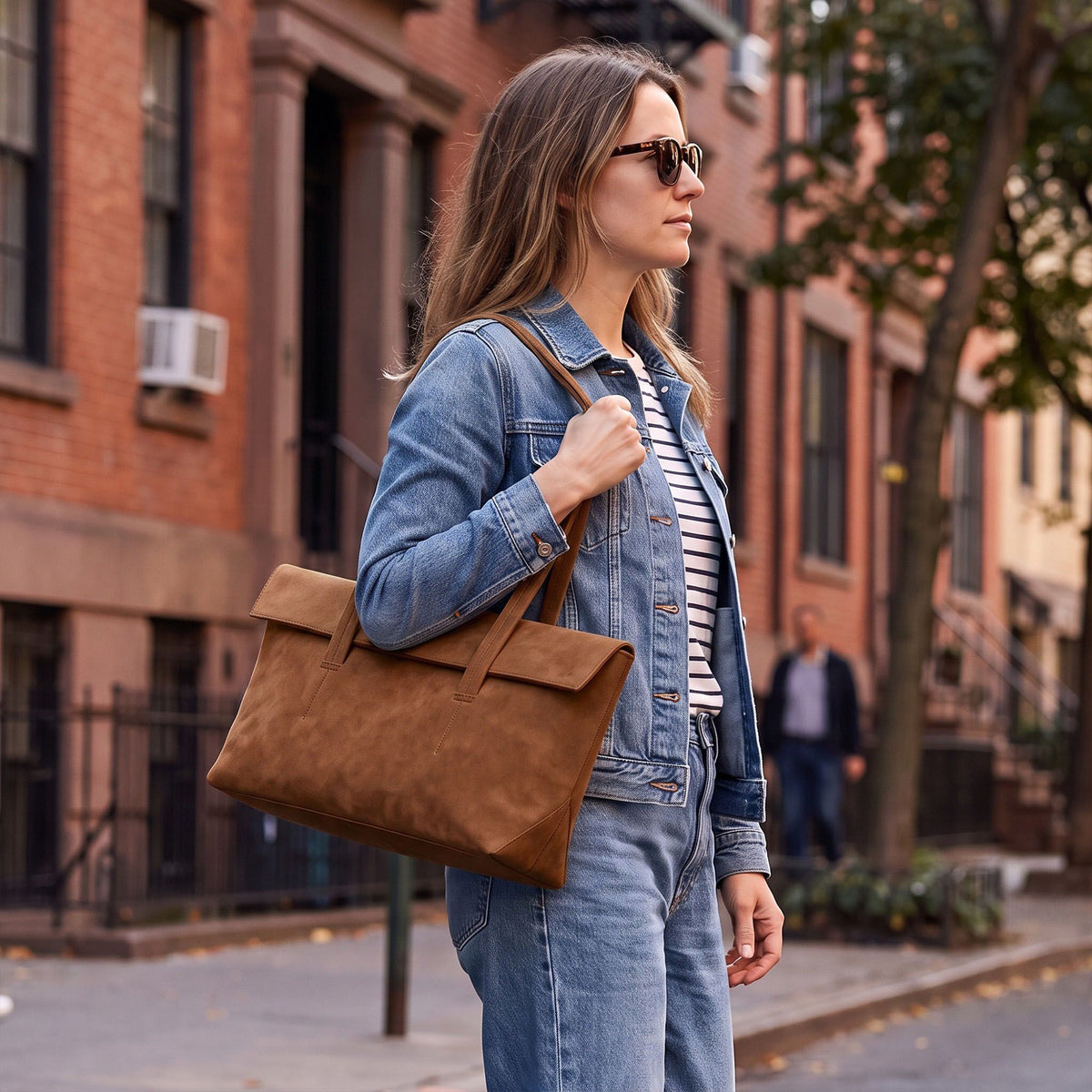 Large Shoulder Tote Bag with Foldover Flap and Interior Pockets