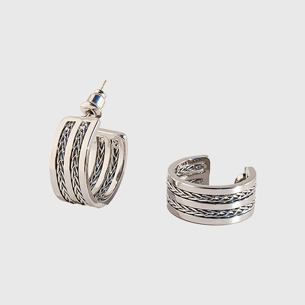 Women's Chain-Textured C-Hoop Earrings with 925 Silver Needles