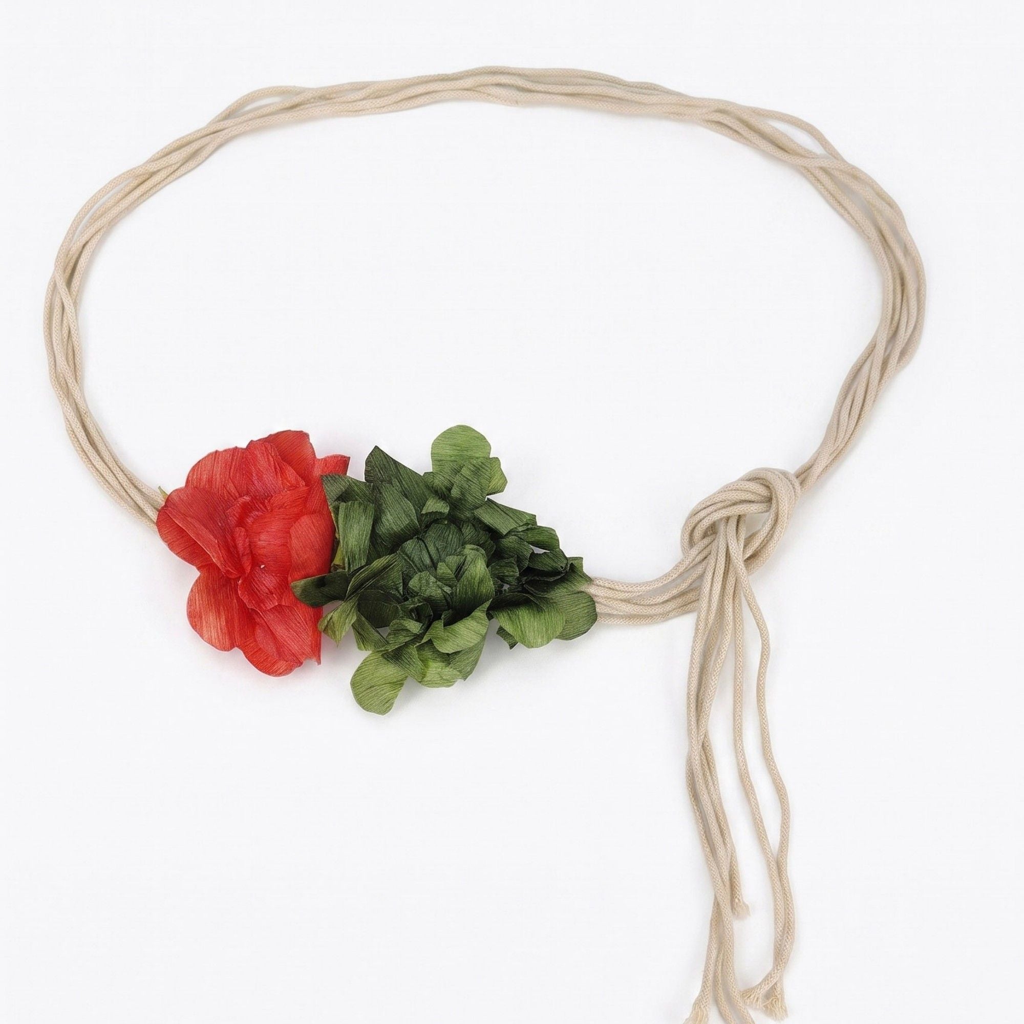 Dual Fabric Flower Braided Wrap Waist Belt Adjustable Floral Statement Waist Jewelry 43.3in