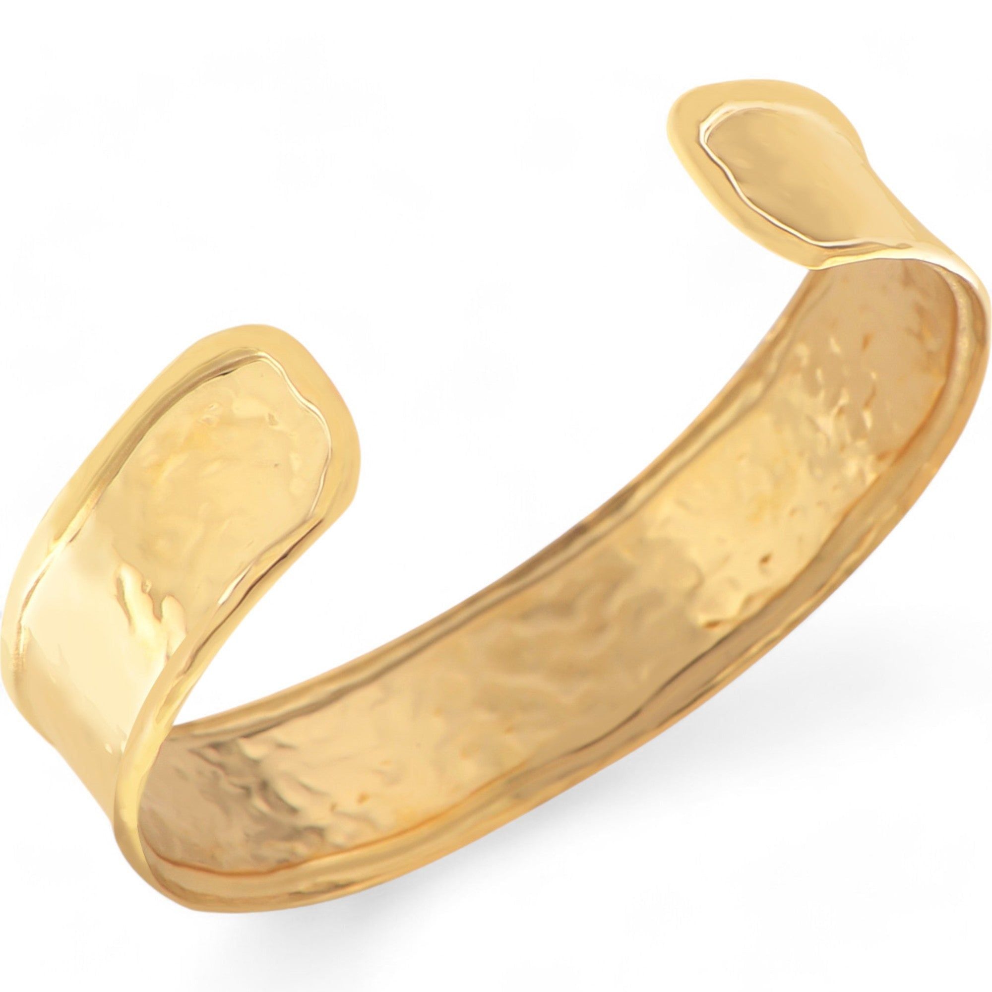 Women's Hammered Texture Gold Tone Open Cuff Fashion Bracelet with Wide Band