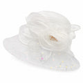 Wide Brim Floral Sun Hat with Sequin Mesh and Rose Accent