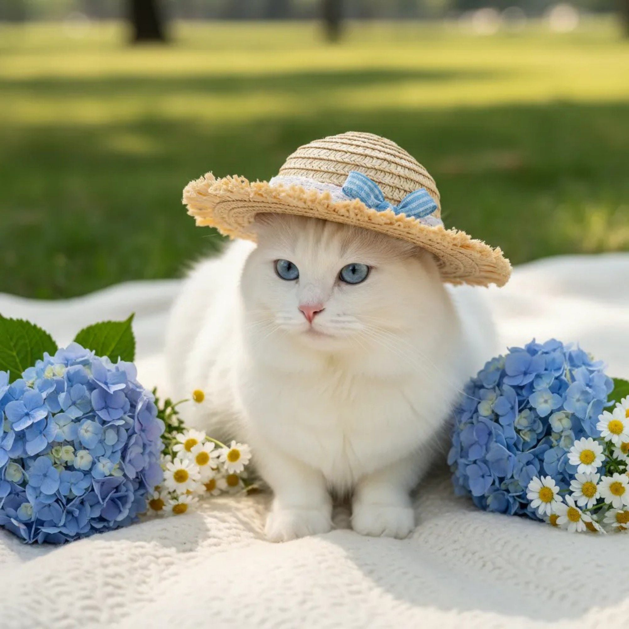 Pet Straw Sun Hat with Lace Trim Bow Adjustable Chin Strap Summer Costume Hat for Cats and Small Dogs