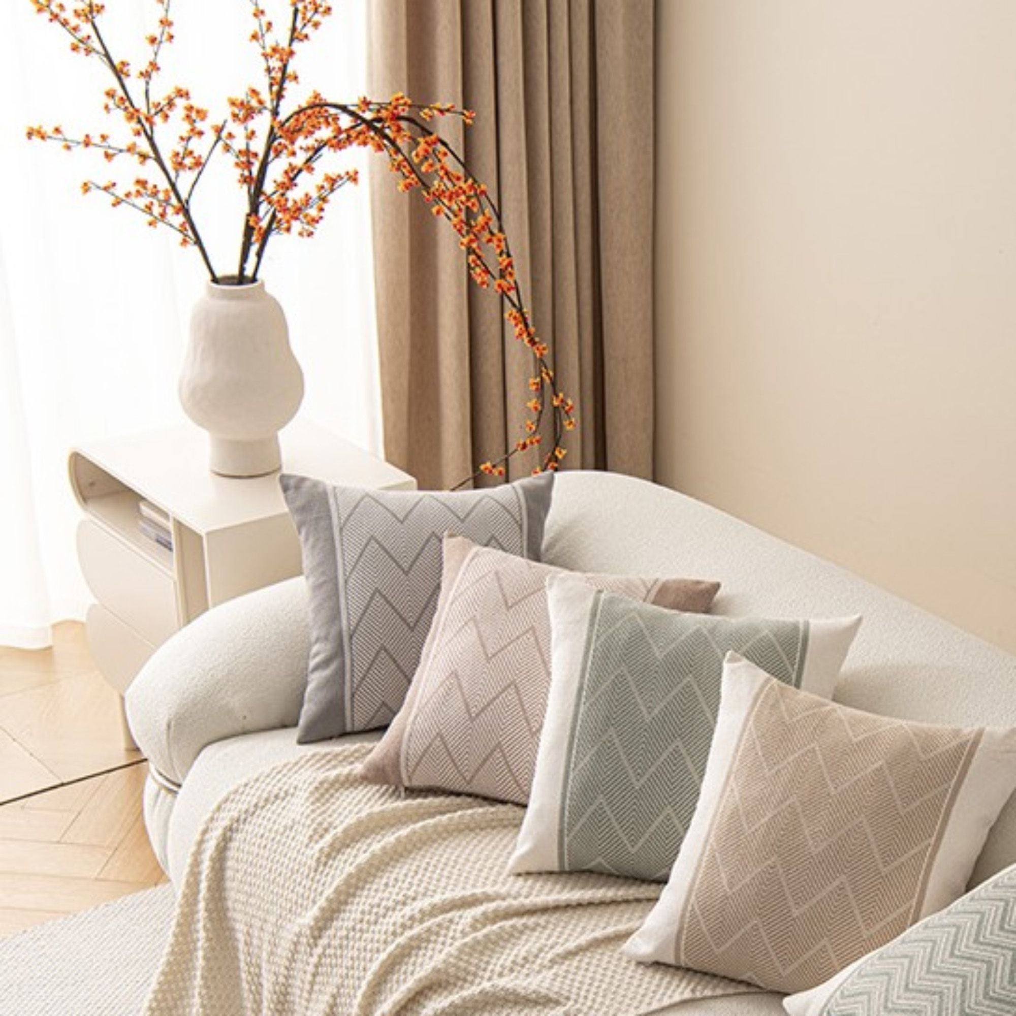 Decorative Throw Pillow Cover 17.7*17.7in Soft Cotton Fabric, Modern Chevron Pattern