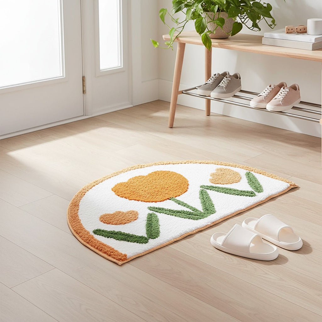 Tufted Floor Mat with Seashell and Starfish Design Non Slip Backing Soft Plush Decorative Entryway Rug