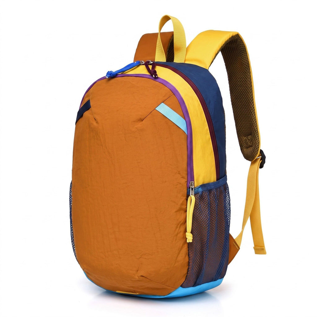 Colorblock Multi-Compartment Backpack with Padded Shoulder Straps and Dual Mesh Side Pockets