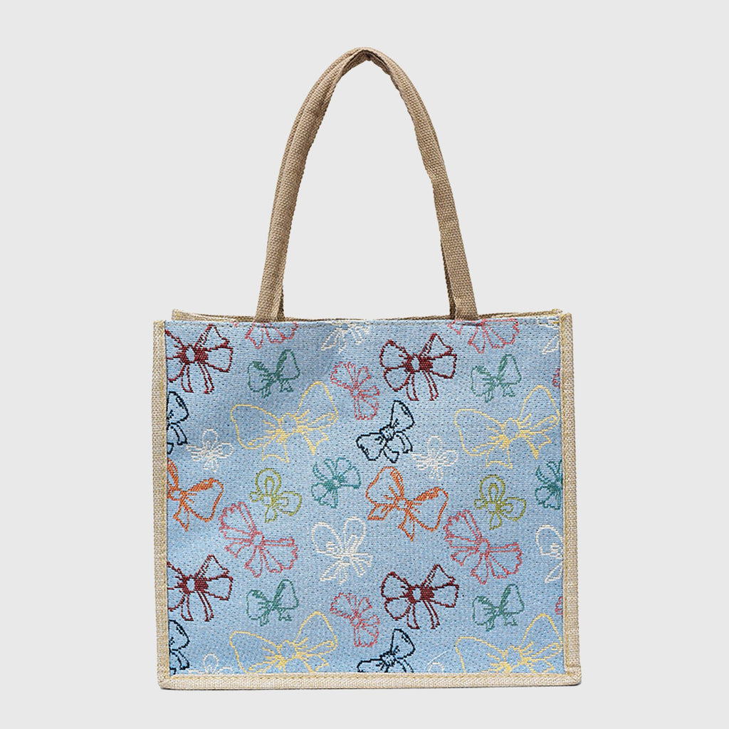 Anna-Kaci Women's Canvas Tote Bag with Colorful Bow Print - Lightweight Shopping Handbag