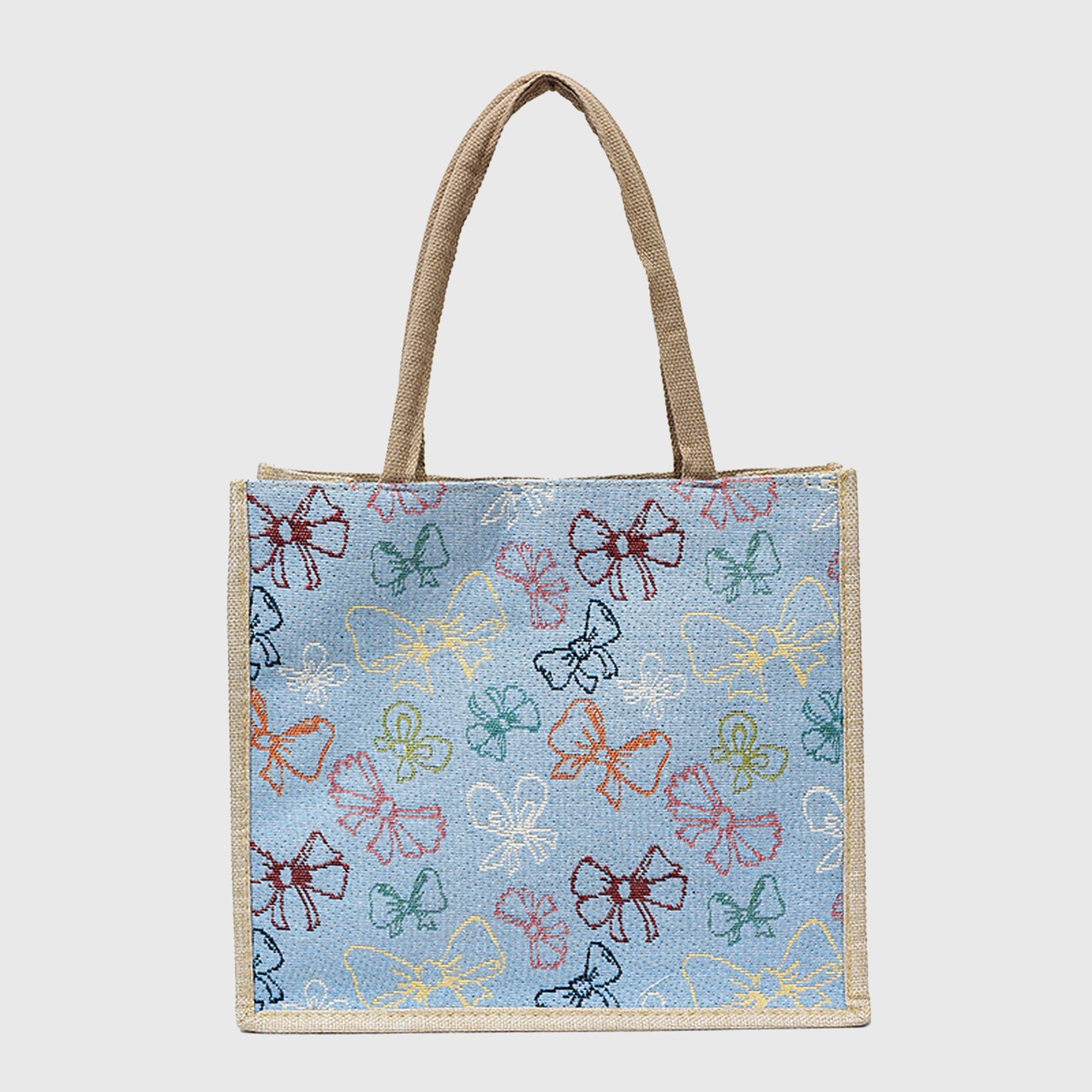 Anna-Kaci Women's Canvas Tote Bag with Colorful Bow Print - Lightweight Shopping Handbag