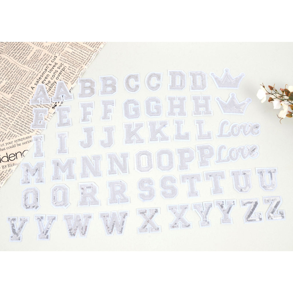 56 PCS Sequin Letter Iron On Patches A-Z Alphabet Varsity Letter Sewing Repair Preppy Glitter Hot-fix for Bag Shoes DIY Supplies
