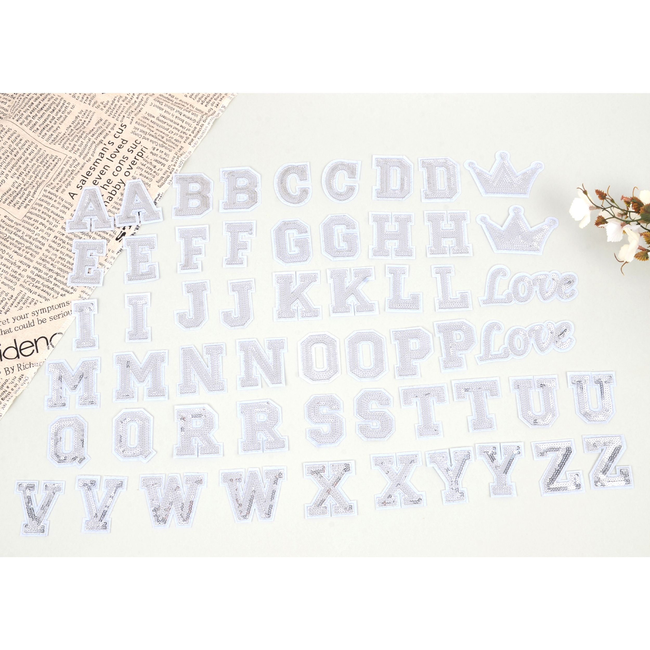 56 PCS Sequin Letter Iron On Patches A-Z Alphabet Varsity Letter Sewing Repair Preppy Glitter Hot-fix for Bag Shoes DIY Supplies