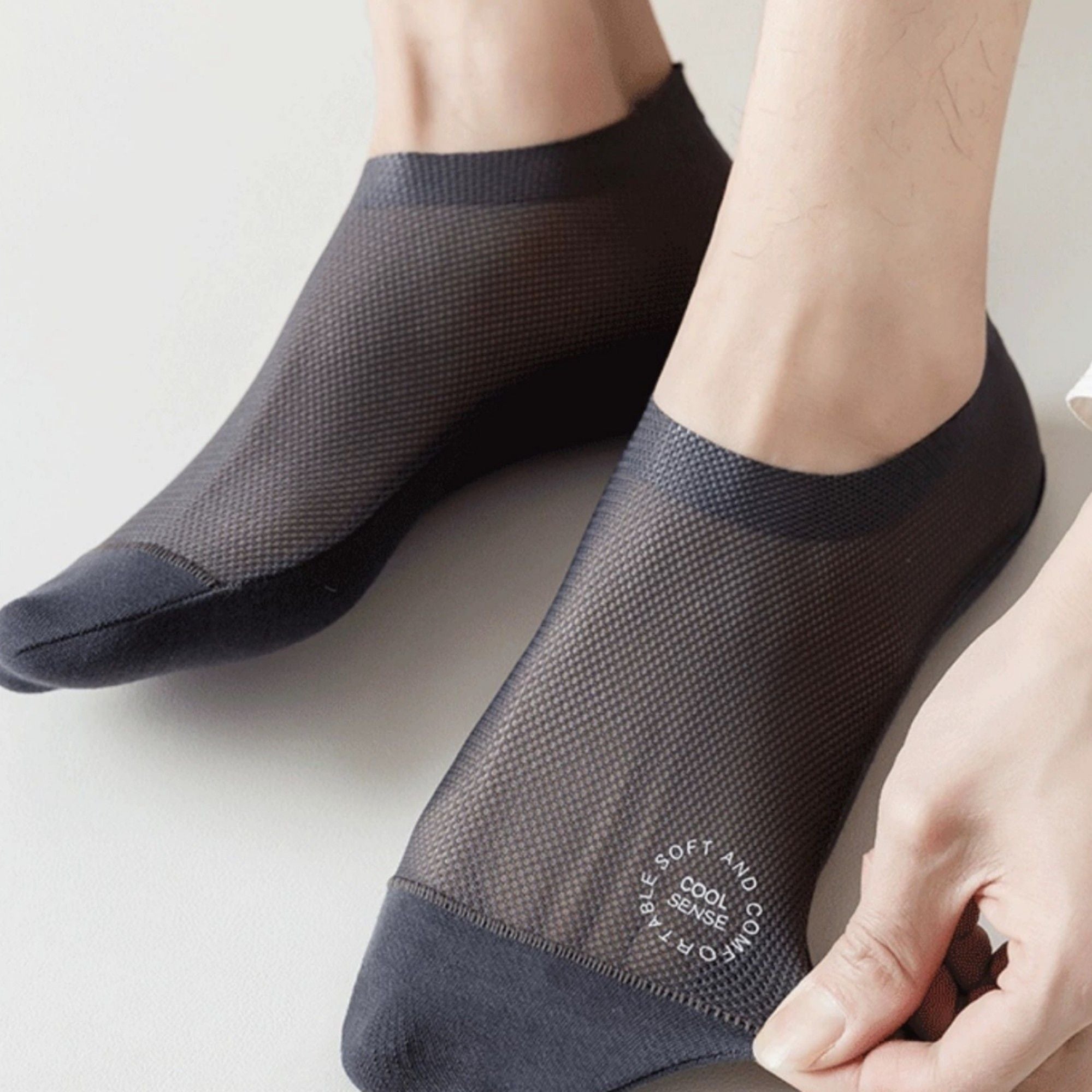 Anna-Kaci Men's No-Show Mesh Socks with Non-Slip Silicone Heel Grip and Breathable Low-Cut Design 3-Pack