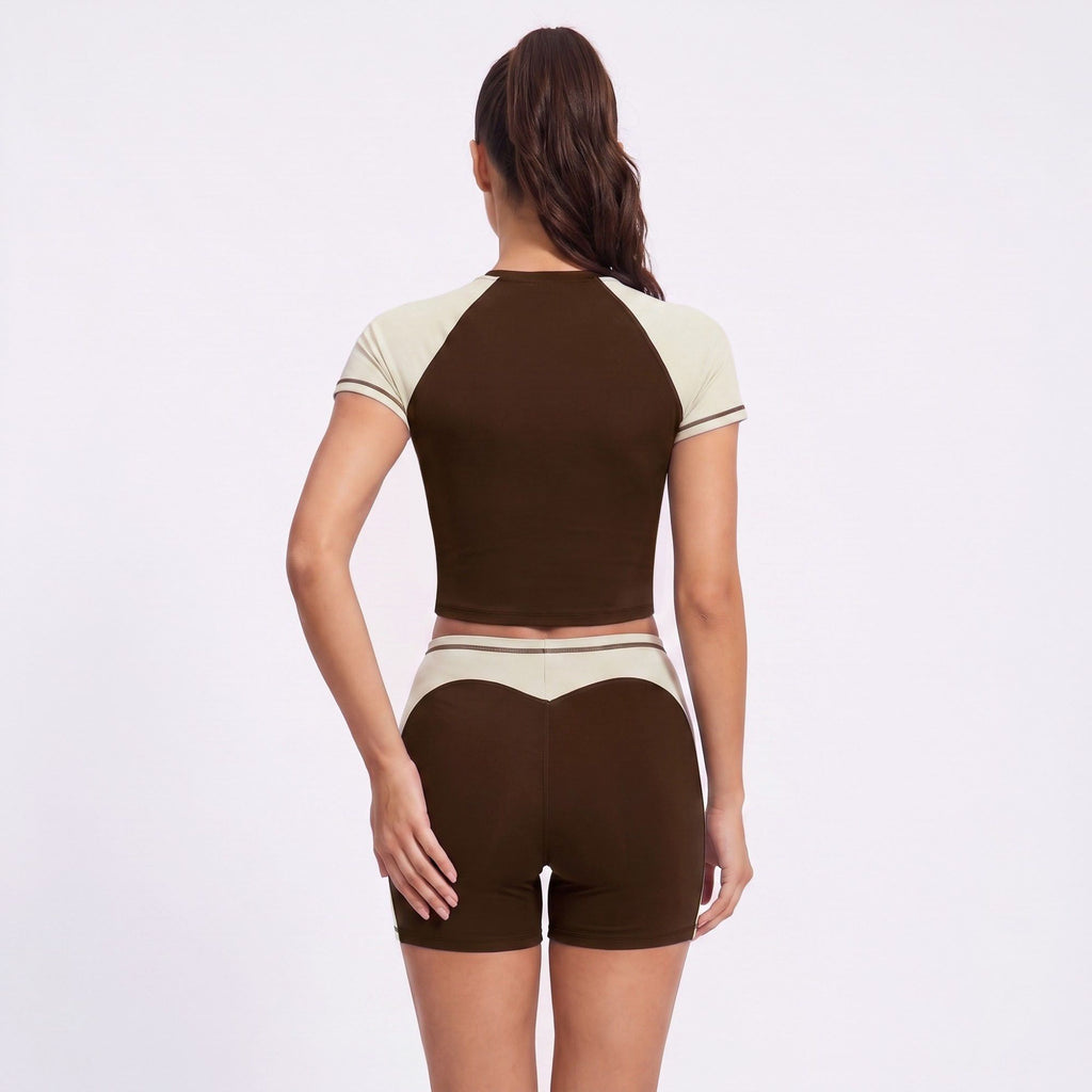 Short Sleeve Cropped Workout Top Crew Neck Fitted Athletic Shirt for Running Gym Training