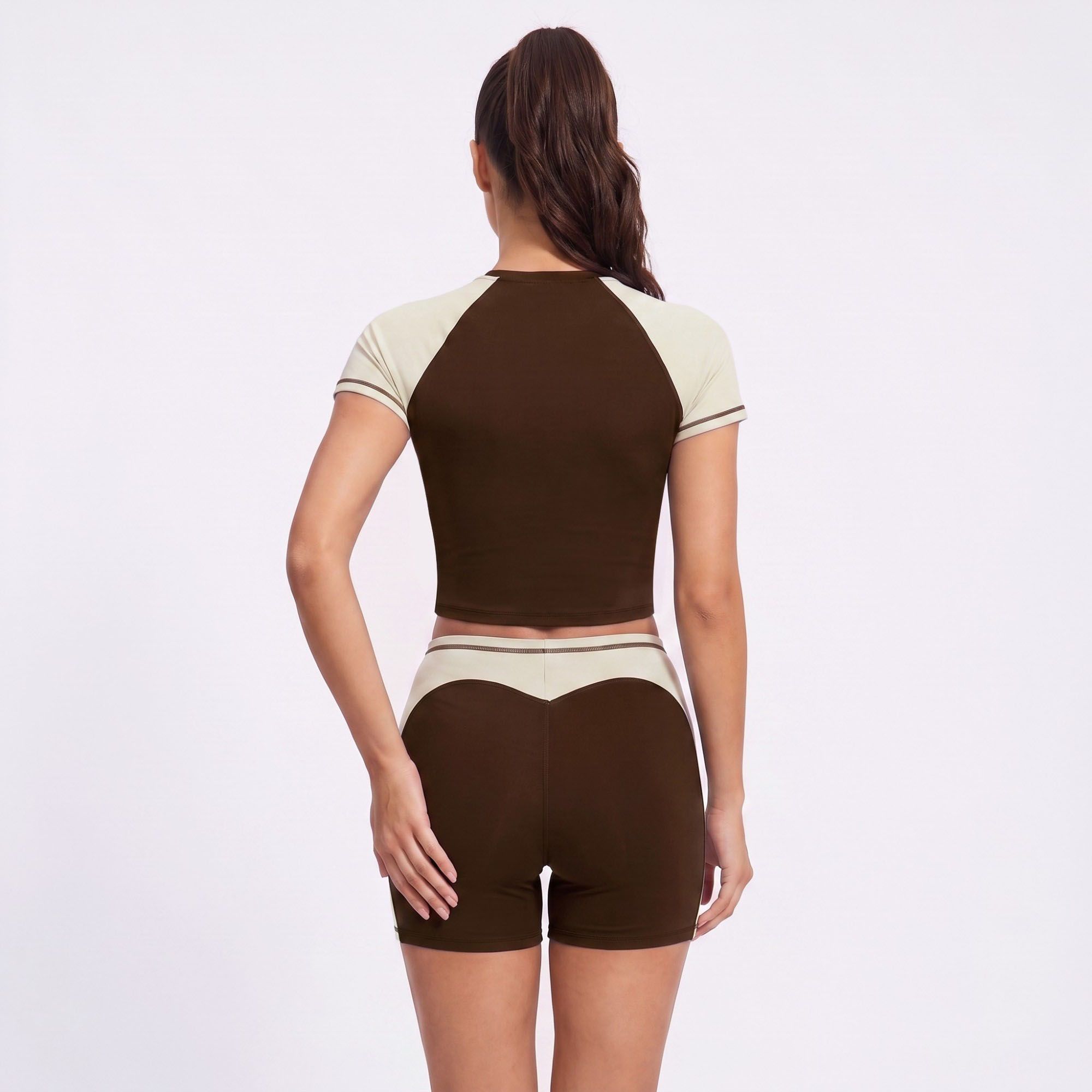 Short Sleeve Cropped Workout Top Crew Neck Fitted Athletic Shirt for Running Gym Training