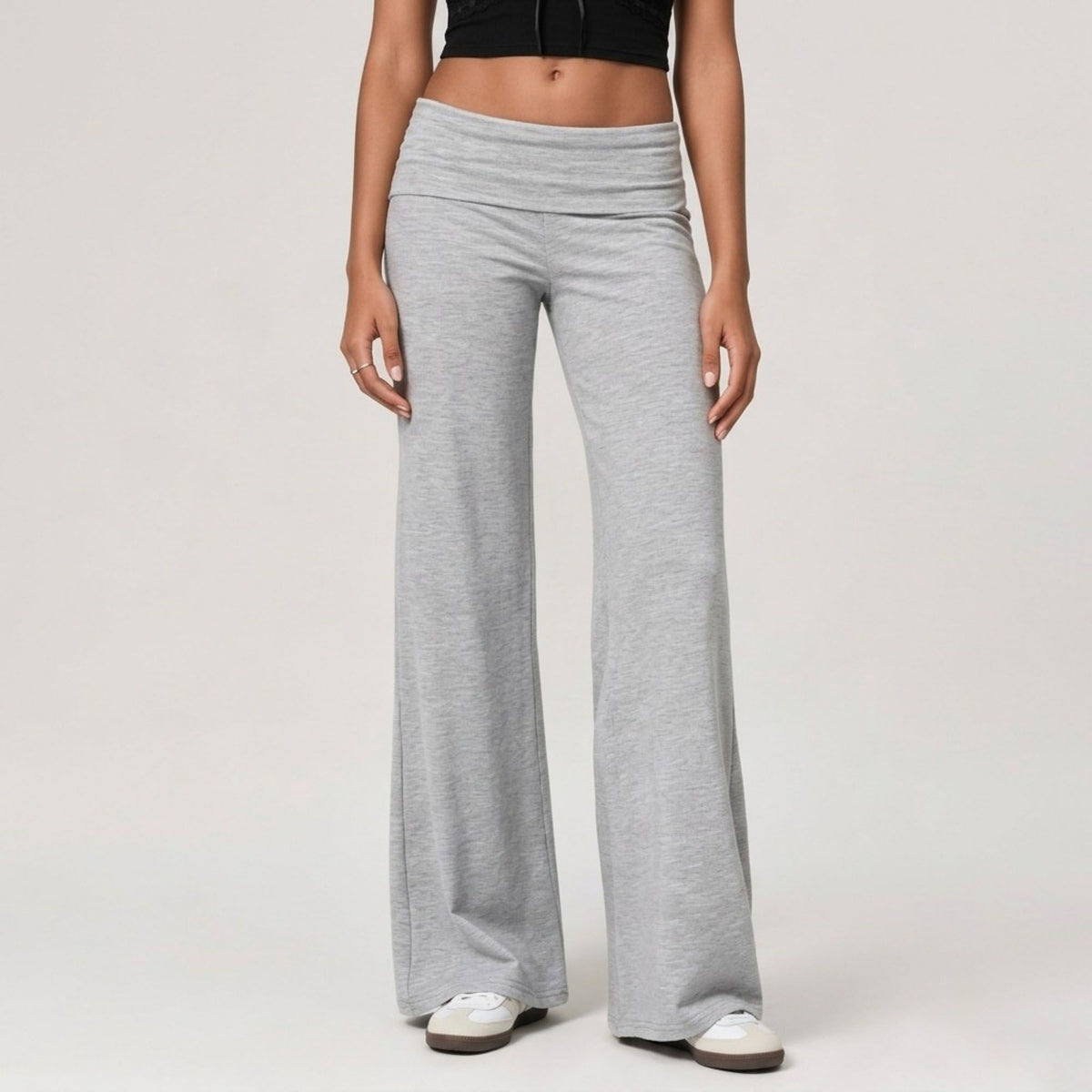Foldover Waistband Wide-Leg Lounge Trousers