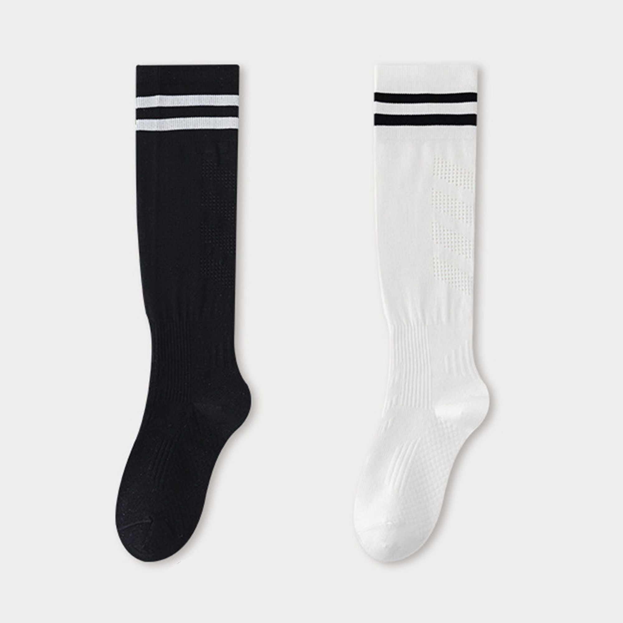 Anna-Kaci 2-Pair Knee-High Athletic Compression Socks with Breathable Mesh and Stripe Design