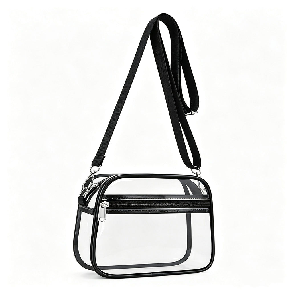 Clear Stadium Crossbody Bag with Front Zipper Pocket, Adjustable Strap and Medium Transparent Design