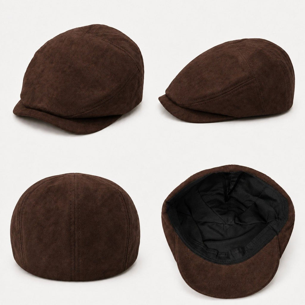 Faux Suede Newsboy Cap Short Brim Vintage Baker Boy Hat