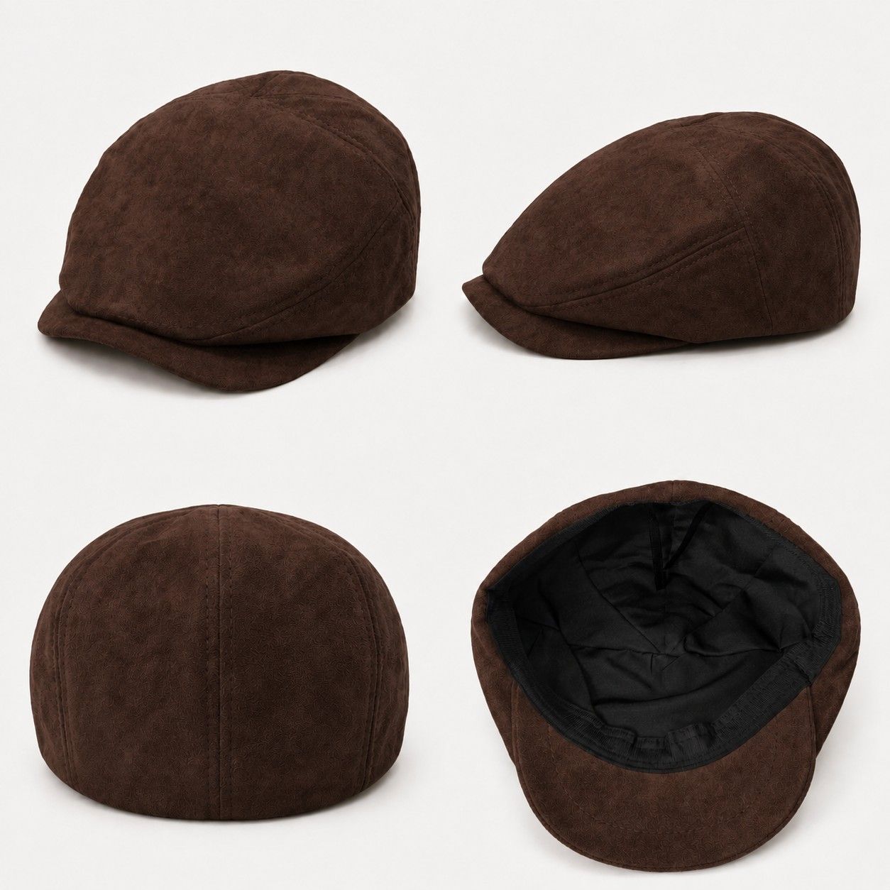 Faux Suede Newsboy Cap Short Brim Vintage Baker Boy Hat