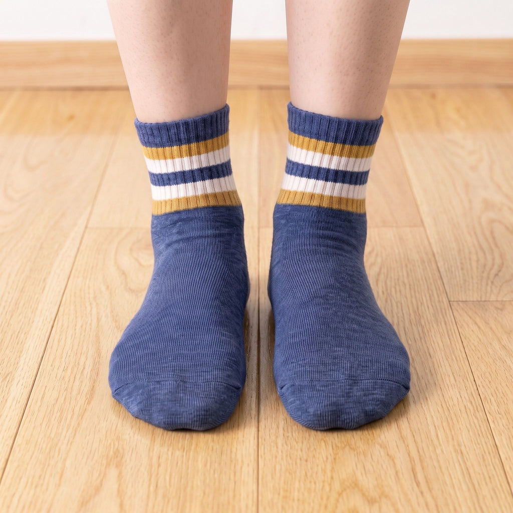 6 Pair Striped Crew Socks with Ribbed Cuffs