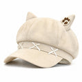 Cat Ear Newsboy Cap Cute Baker Boy Hat Bow Detail Short Brim Casual Style